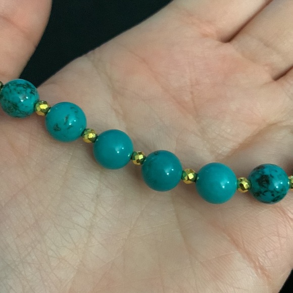 Turquoise and Gold Beaded Necklace - Picture 13 of 15